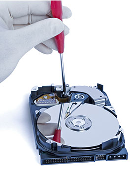 Image of an internal hard drive being worked on